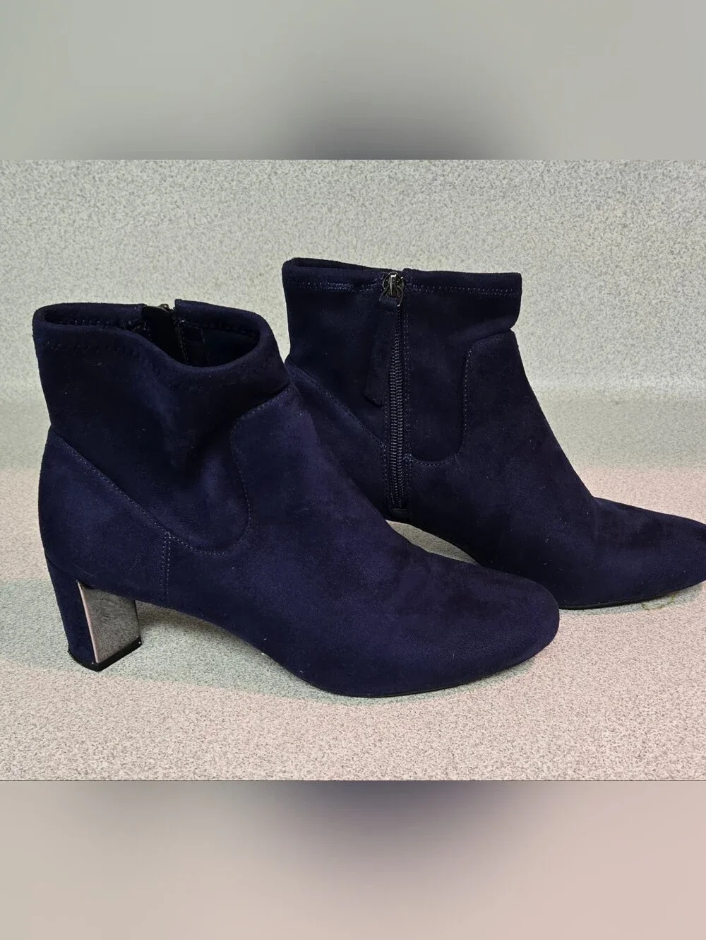 Nine West Navy Faux Suede Boots with Silver Heel Detail, Size 8